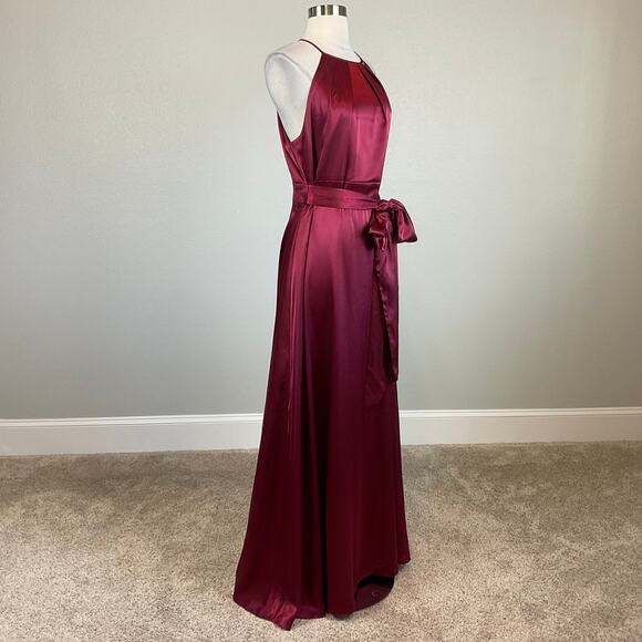 Alex Evenings Wine Red Satin Evening Gown Size 10 A-Line Halter Formal Dress - Picture 4 of 13
